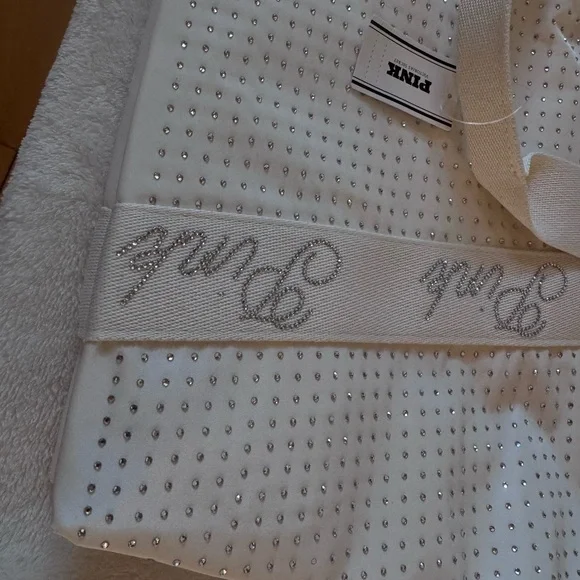 PINK Victoria's Secret Cream sparkle Canvas Tote with Branded Straps - Picture 8 of 11